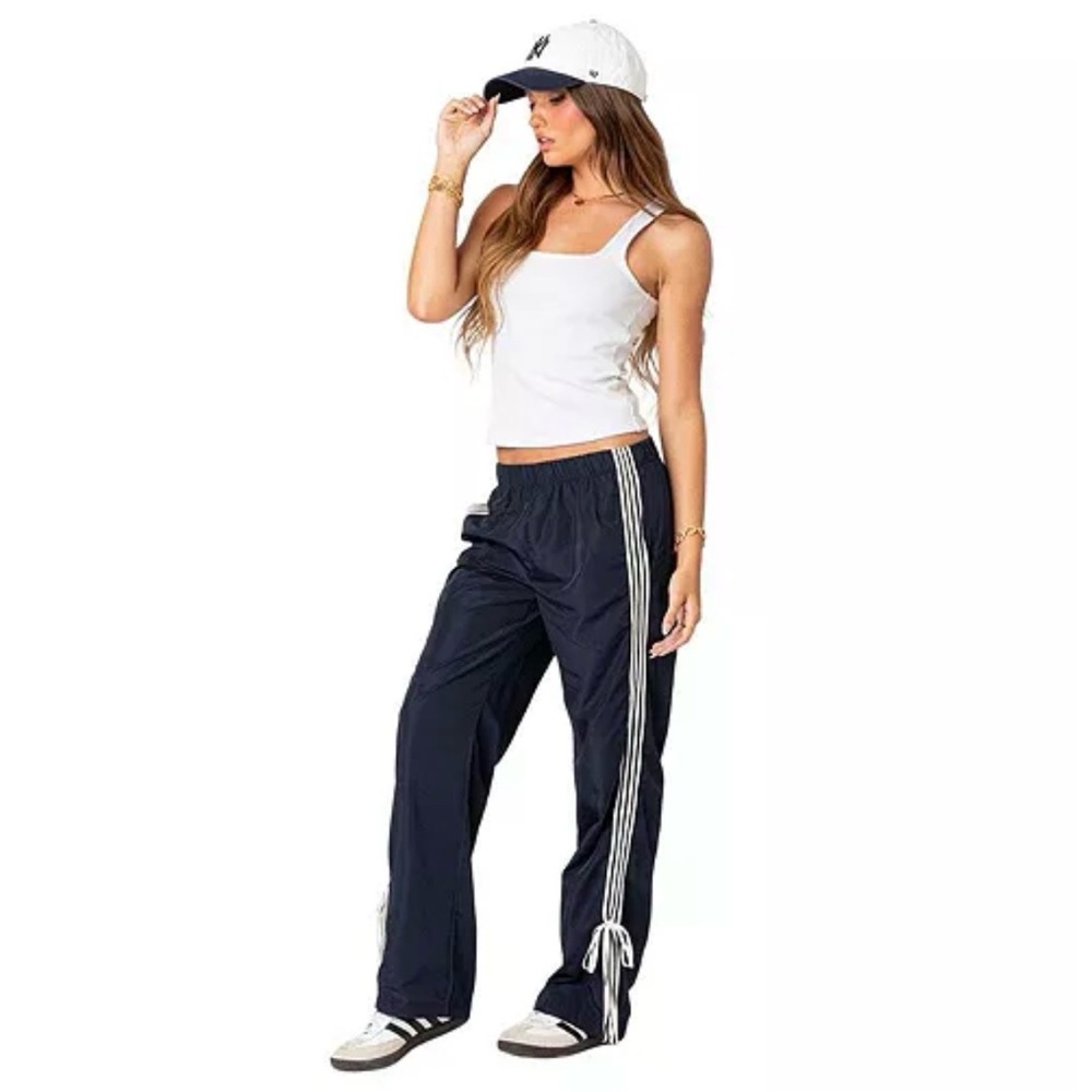 Edikted Navy Blue Side Stripe Track Pants Size Large